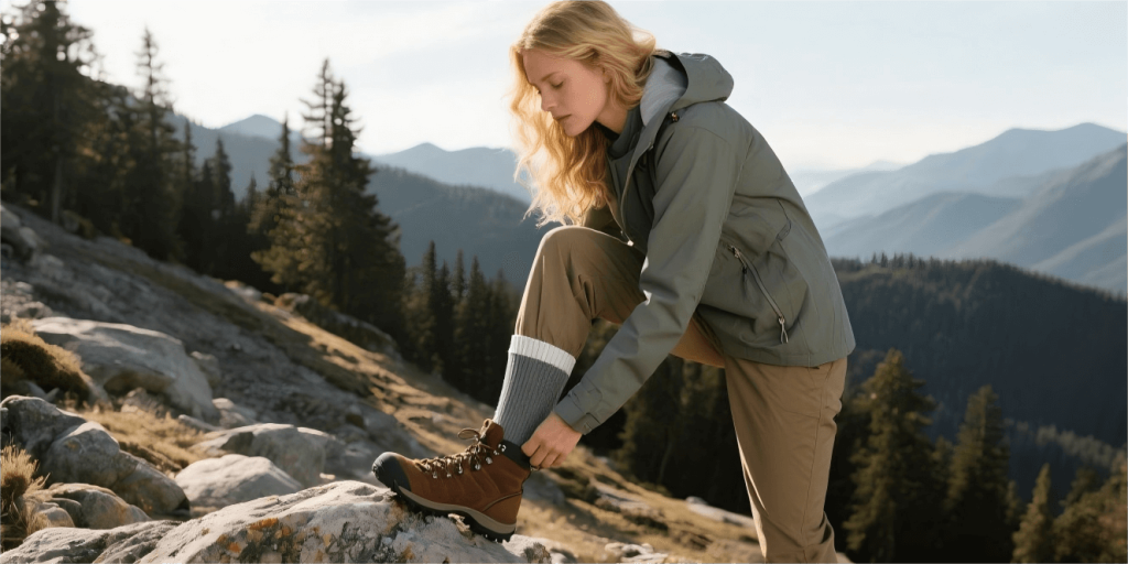 Unisex Wool Thermal Outdoor Hiking Mid-Calf Socks Grey compression band sure-fit cuff