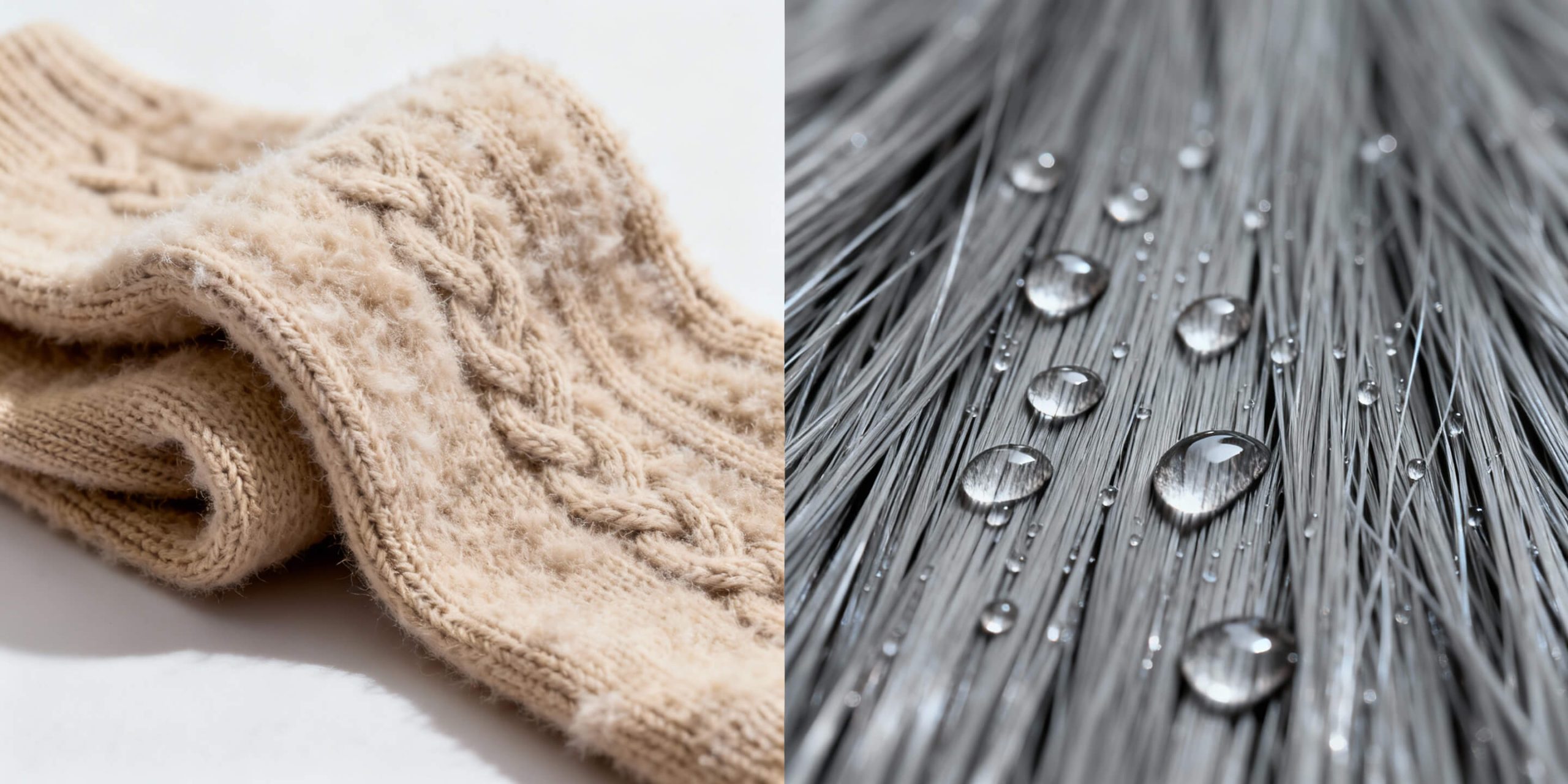 Close-up comparison of the soft, fuzzy texture of acrylic-cotton socks versus the smooth, tight knit of pure acrylic socks.