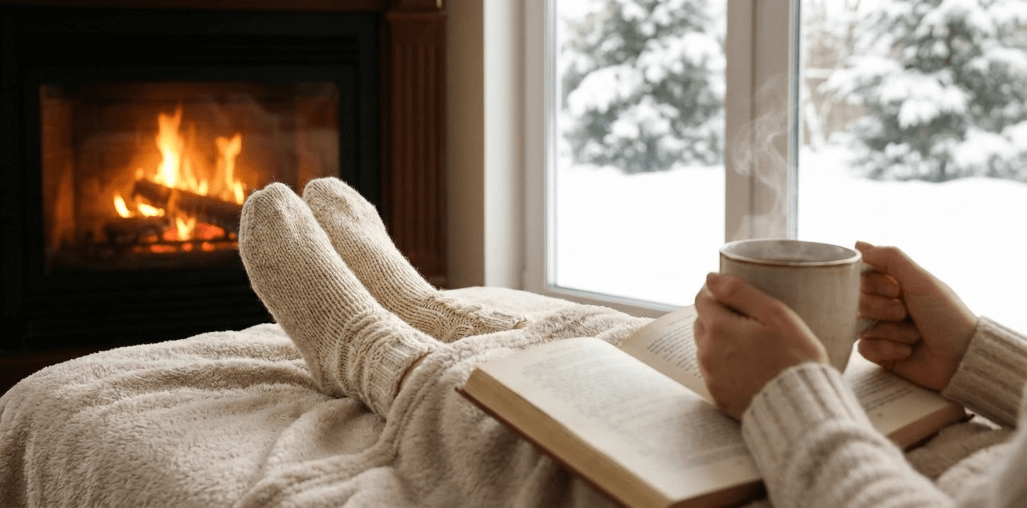 Detailed texture of merino wool cozy socks with terry loops