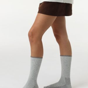 Stitching and cushioning detail on grey wool socks