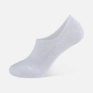 CW10_SWCH_WHITE_PT02 White no-show sock with ribbed arch support displayed on a light background.