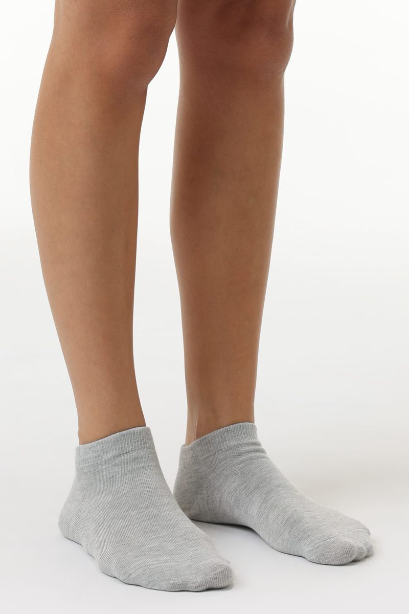 Elastic cuff close-up on grey bamboo women’s socks
