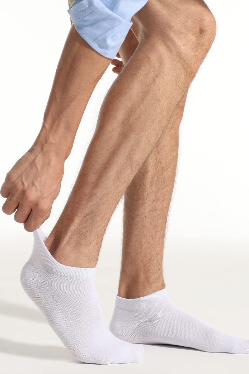 Close-up of soft bamboo knit texture on white ankle socks