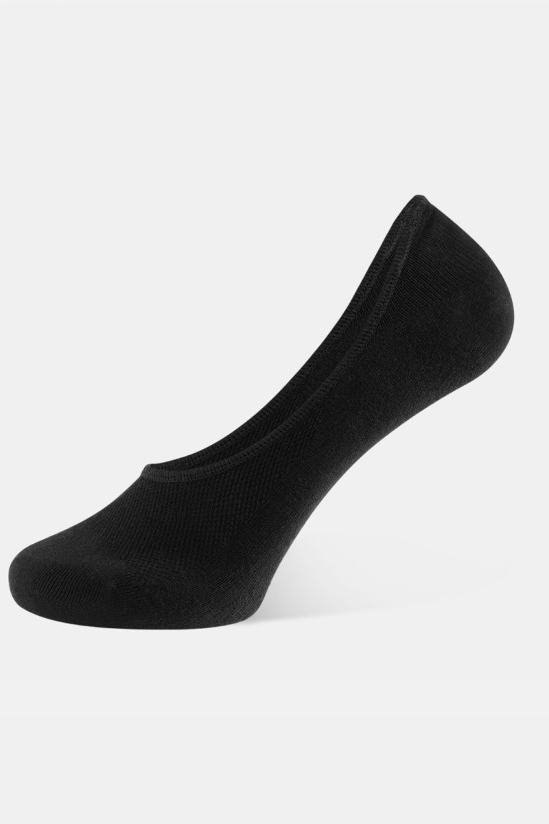 Smooth toe seam close-up on black dress socks
