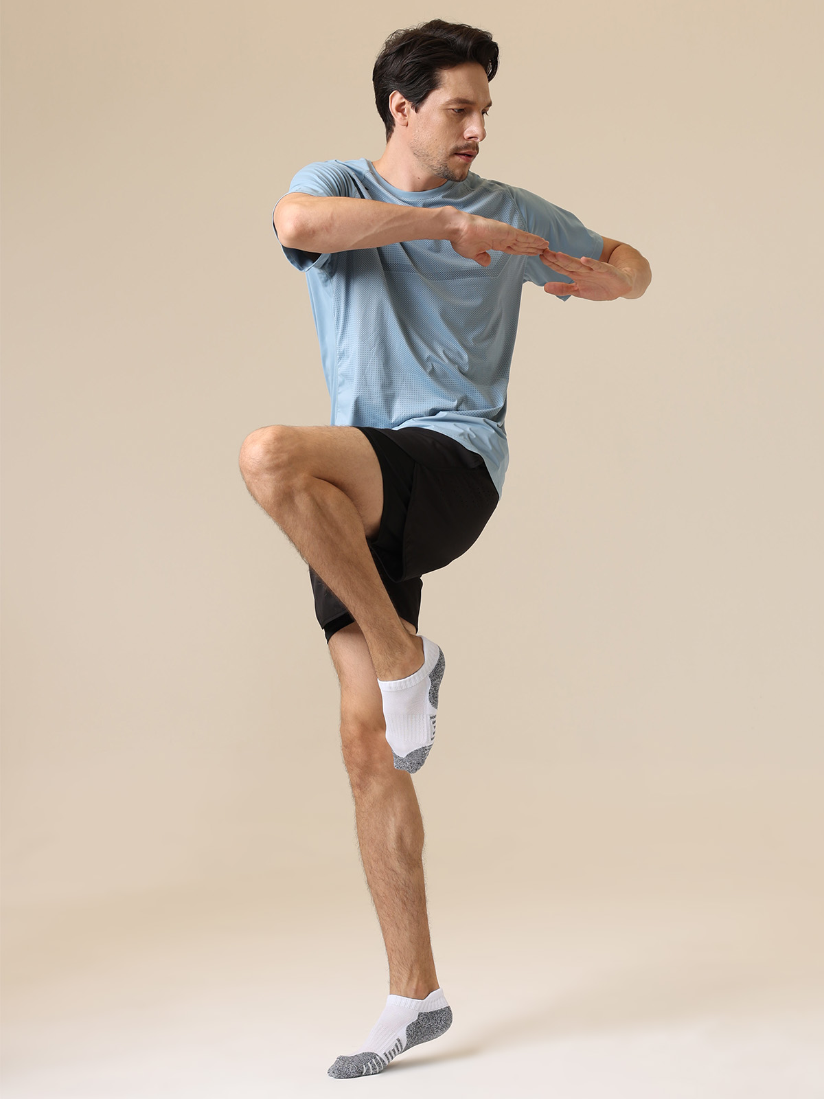 Soft athletic fabric detail on white men’s socks