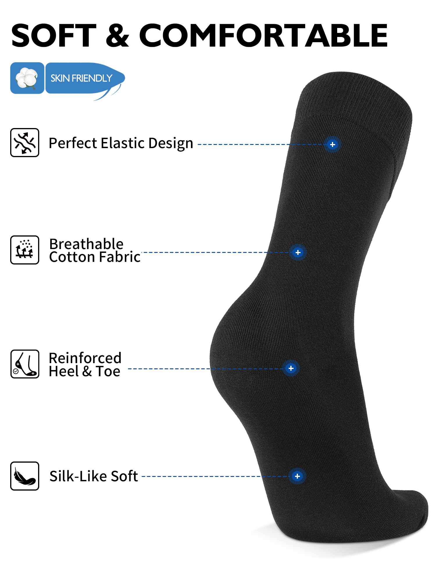 mens dress socks, business formal socks, mid calf cotton socks, suit socks for men, black office socks