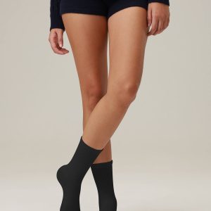 CT16 Women’s Mid-Calf Cotton Casual Socks, solid black ribbed breathable stretch midcalf crew socks for women all-season daily outfit