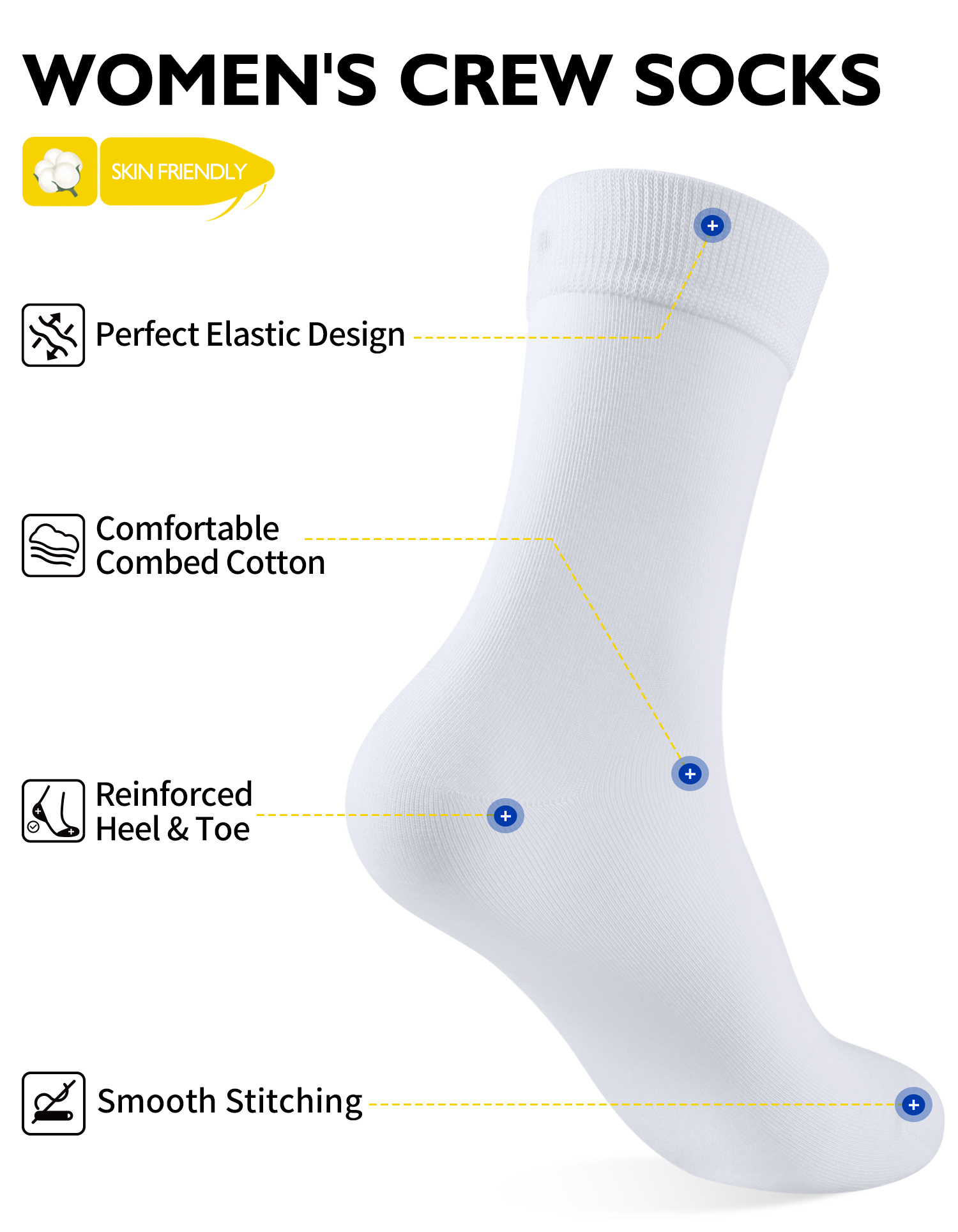 CT16 Women’s Mid-Calf Cotton Casual Socks, solid black ribbed breathable stretch midcalf crew socks for women all-season daily outfit