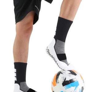 BlackWhite unisex soccer mid-calf socks with strong rubber grip sole and arch support