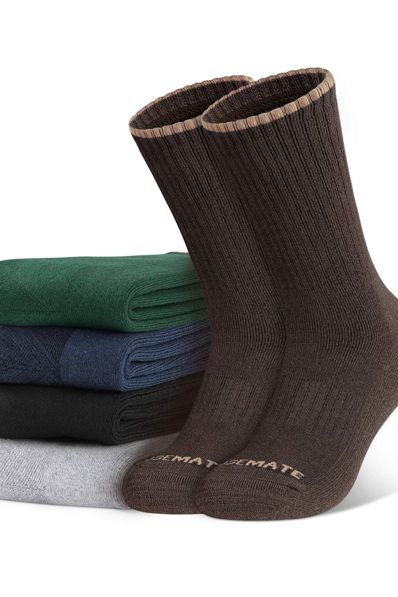 Stitching and cushioning detail on grey wool socks