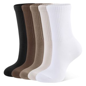 CT09 Women's Everyday Casual Mid-Calf Socks, soft cotton blend white crew midcalf socks female casual lifestyle model wearing socks and sneakers