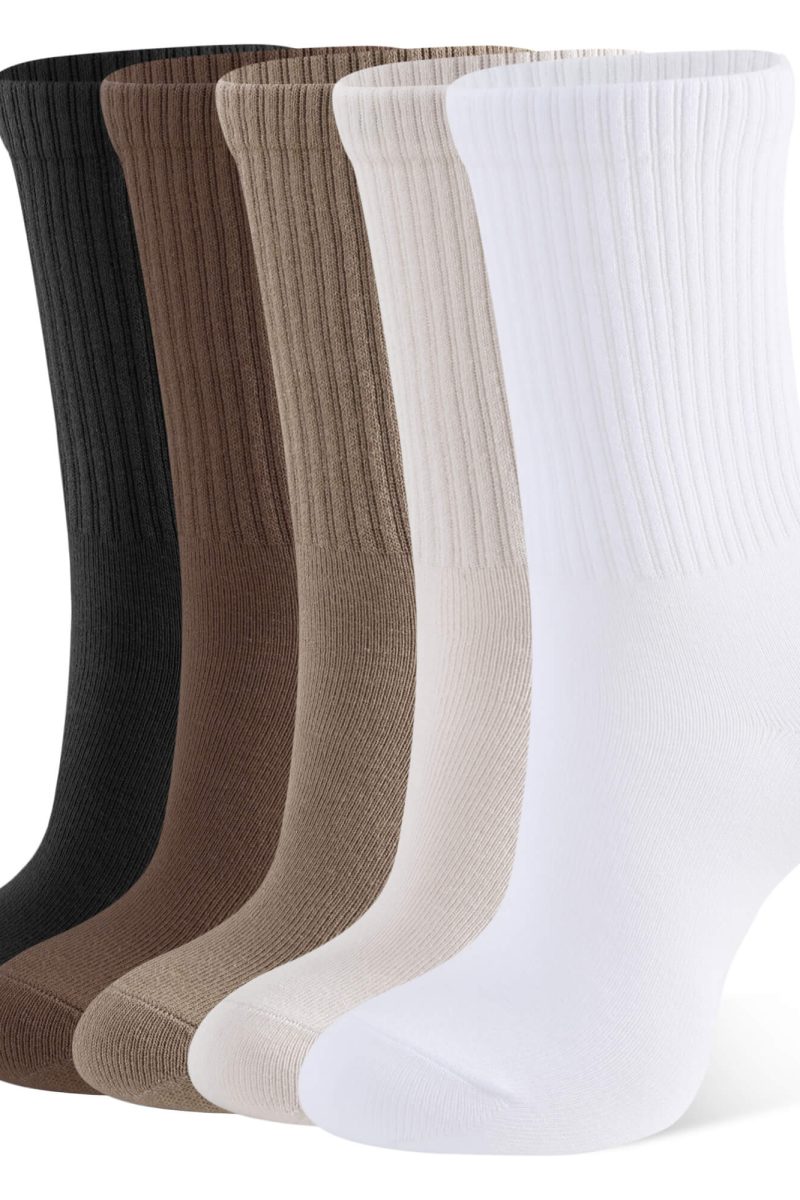 CT09 Women's Everyday Casual Mid-Calf Socks, soft cotton blend white crew midcalf socks female casual lifestyle model wearing socks and sneakers