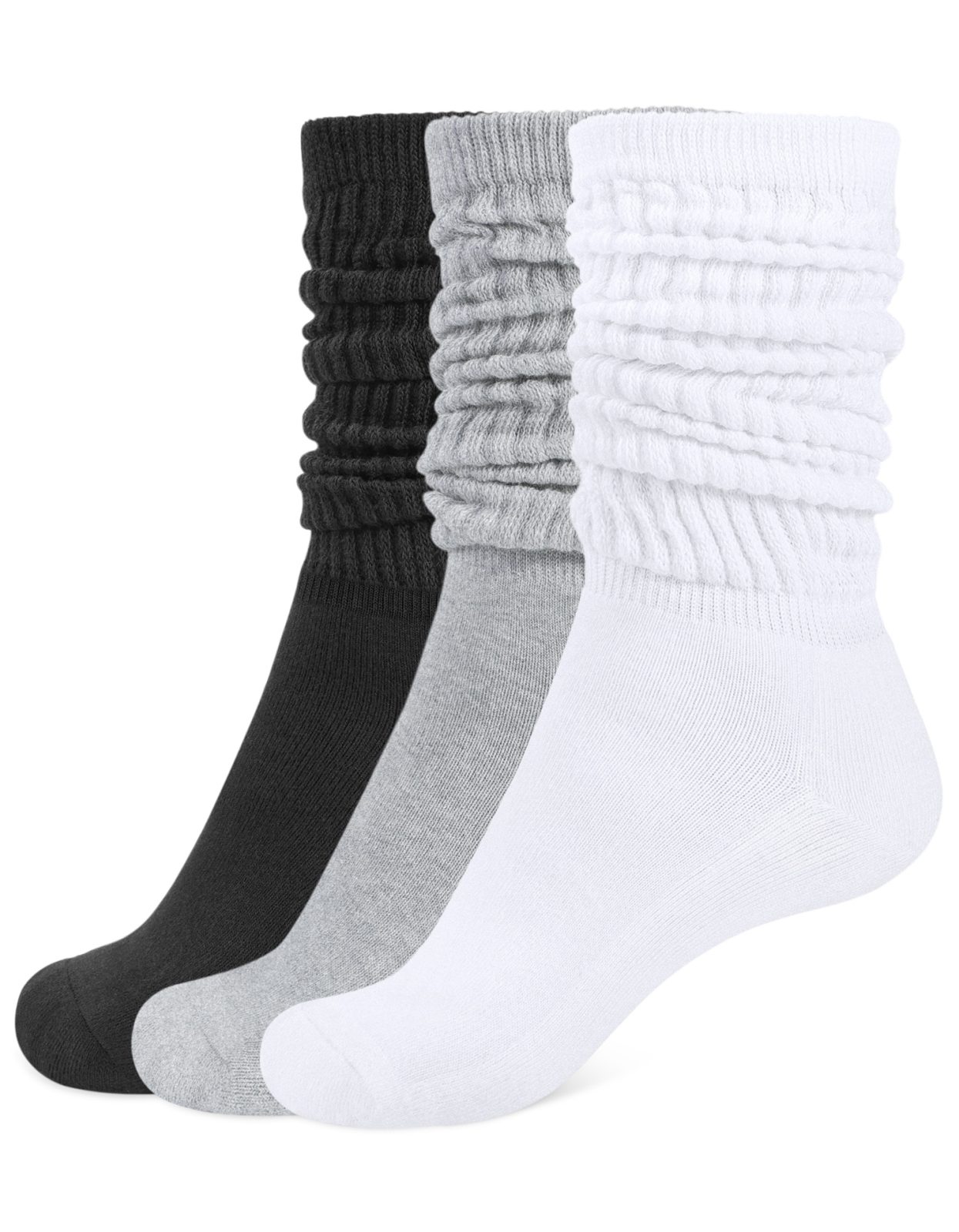 CT14 Women's Slouch Knee High Socks, solid white soft cotton stretch scrunch socks ideal to match UGG boots and vintage sneakers