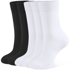 CT16 Women’s Mid-Calf Cotton Casual Socks, solid black ribbed breathable stretch midcalf crew socks for women all-season daily outfit