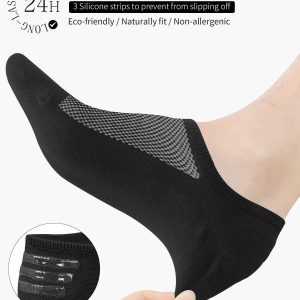 A diagonal row of CLOSEMATE low cut athletic socks showing grey, white, navy blue, and black pairs with mesh ventilation